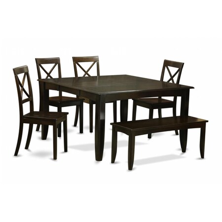 East West Furniture 6 Piece Dining Room Set With Benchdining Tablewith Leaf and 4 Kitchen Chair Plus Bench PFBO6-CAP-W